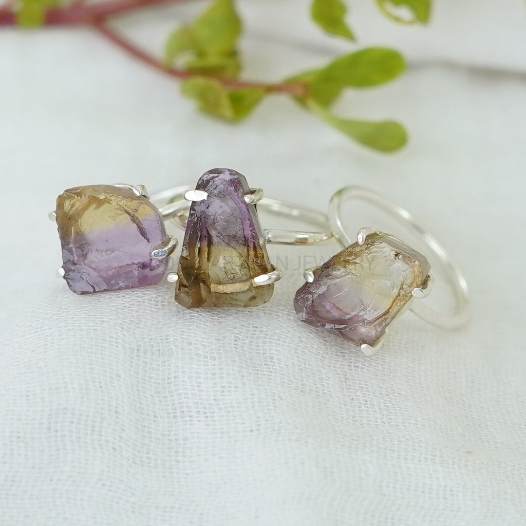 Raw Ametrine Crystal Ring, Bi Color Gemstone Ring, Handmade Ring, Ametrine Silver Jewelry, Boho Ring, Birthstone Ring | Gift For Girls