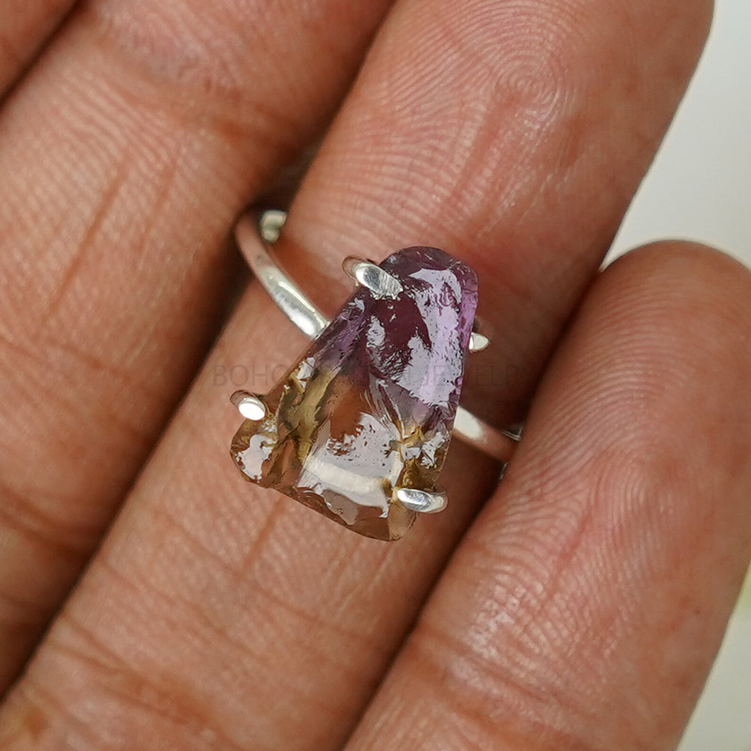 Raw Ametrine Crystal Ring, Bi Color Gemstone Ring, Handmade Ring, Ametrine Silver Jewelry, Boho Ring, Birthstone Ring | Gift For Girls