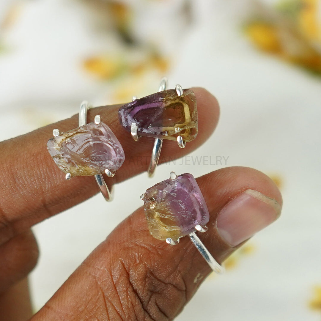 Raw Ametrine Crystal Ring, Bi Color Gemstone Ring, Handmade Ring, Ametrine Silver Jewelry, Boho Ring, Birthstone Ring | Gift For Girls