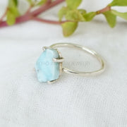 Natural Larimar Ring: Handmade Sterling Silver Boho Jewelry