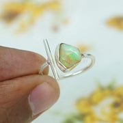Raw Ethiopian Opal Ring: Sterling Silver Adjustable Band, Boho Jewelry