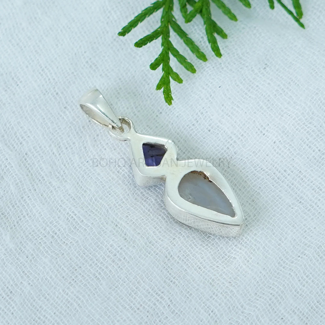 Raw Moonstone Tanzanite Pendant: Sterling Silver Two Stone Jewelry