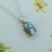 Raw Labradorite Pendant, 925 Sterling Silver Charm Necklace, Handmade Crystal Jewelry