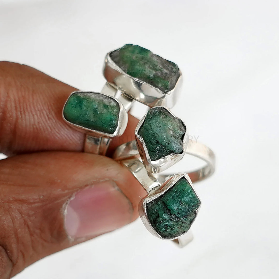 Raw Emerald Ring - Emerald Crystal Ring - Silver Handmade Ring - Boho Ring - Natural Emerald - Rough Stone Ring - Birthday Gift For Her