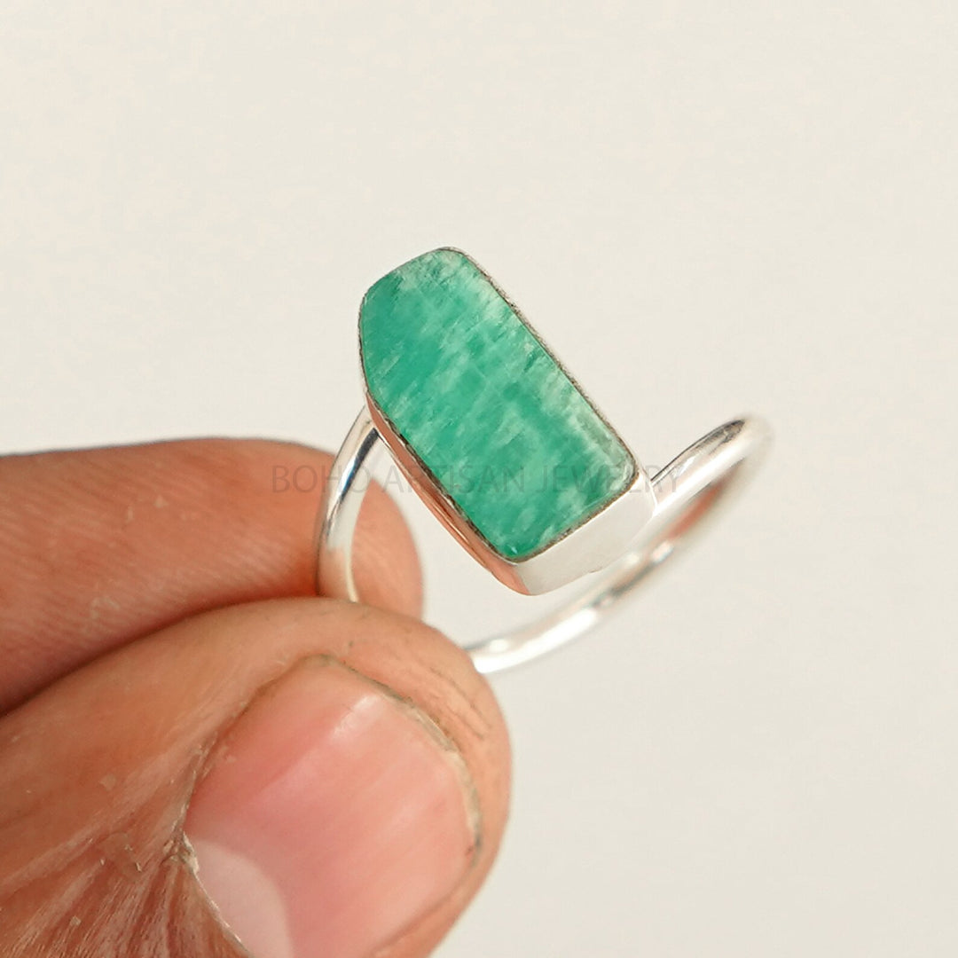 Amazonite Ring, Natural Stone Ring, Minimalist Ring, Twisted Ring, Handmade Ring, Boho Ring, Rough Stone Ring, Birthday Gift For Her