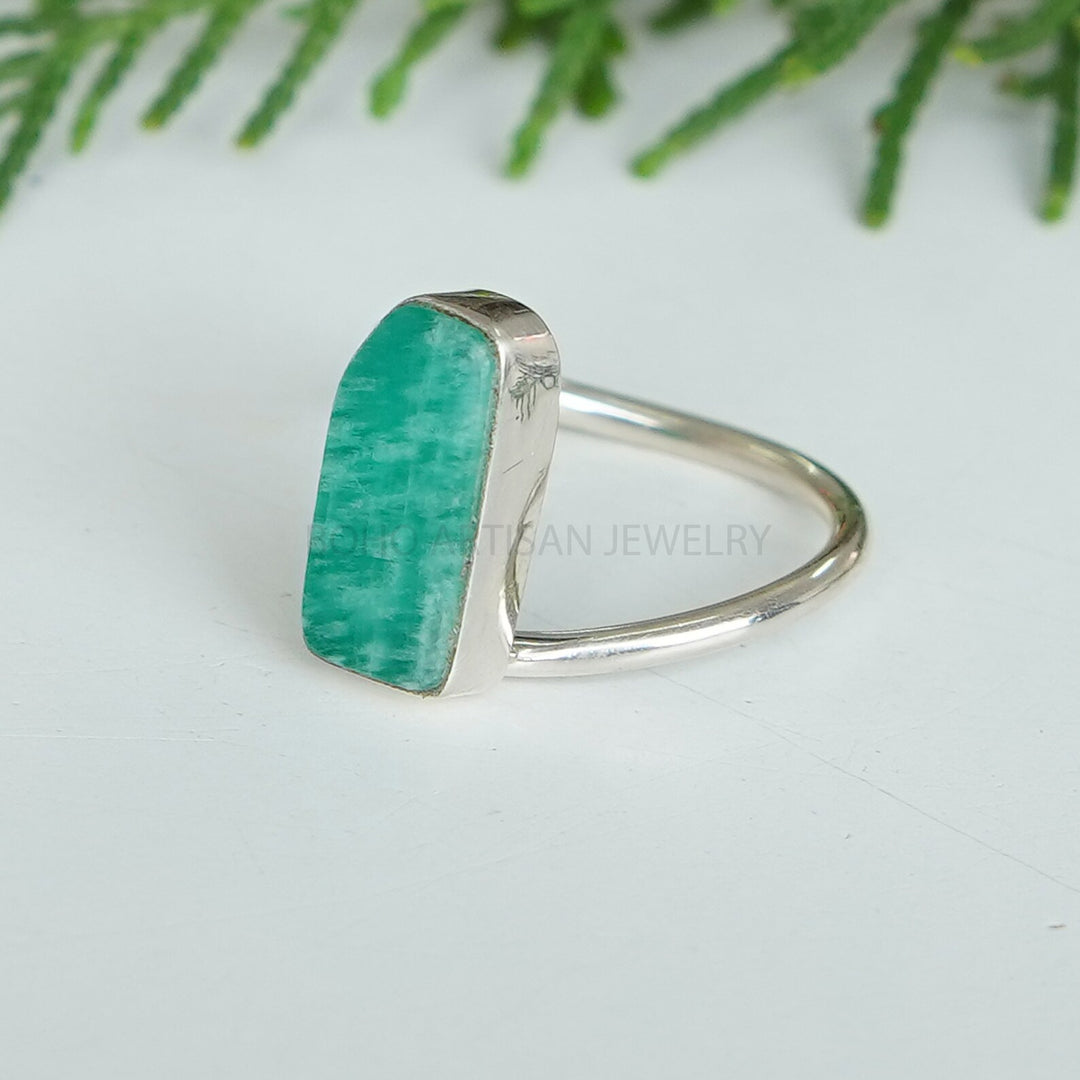 Amazonite Ring, Natural Stone Ring, Minimalist Ring, Twisted Ring, Handmade Ring, Boho Ring, Rough Stone Ring, Birthday Gift For Her