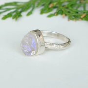 Raw Moonstone Floral Band Ring, Raw Crystal Ring, Silver Handmade Jewelry, Boho Ring Blue Fire Moonstone, Rough Stone Ring, July Birthstone