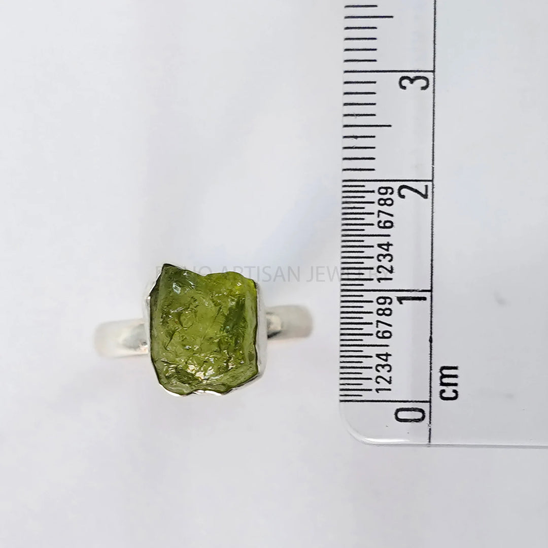 Raw Peridot Sterling Silver Ring: Boho Stacking Band