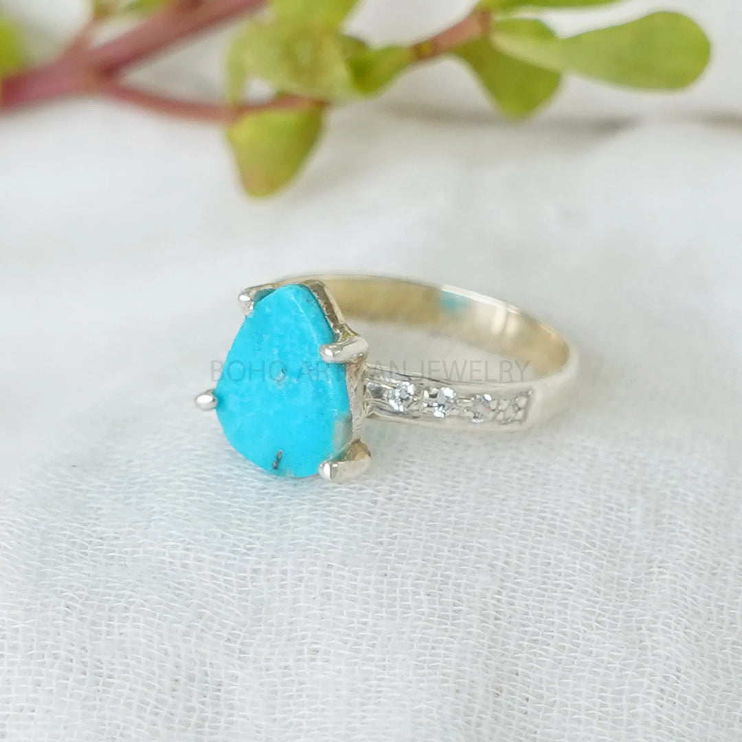 Raw Turquoise Sterling Silver Ring: December Birthstone, Boho Jewelry