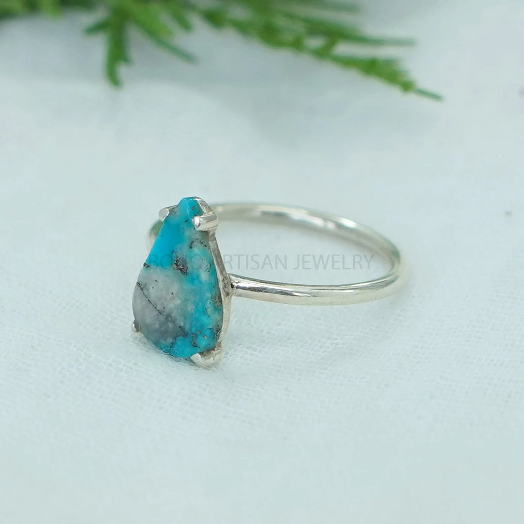 Raw Turquoise Sterling Silver Ring: Boho Artisan Jewelry