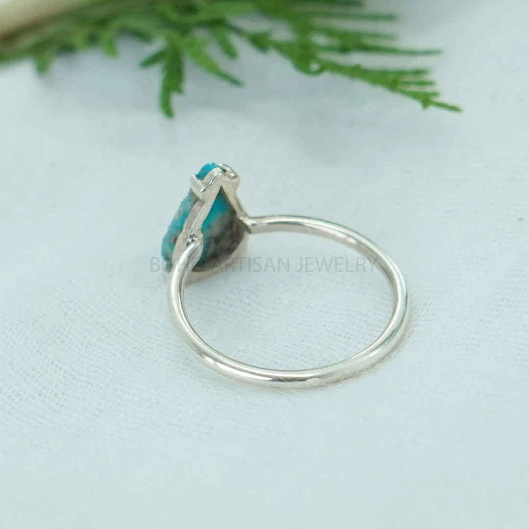 Raw Turquoise Sterling Silver Ring: Boho Artisan Jewelry