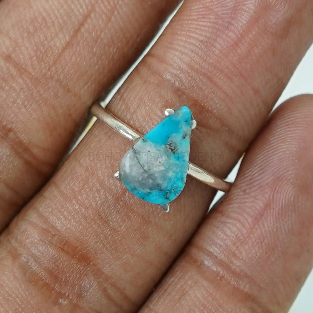 Raw Turquoise Sterling Silver Ring: Boho Artisan Jewelry