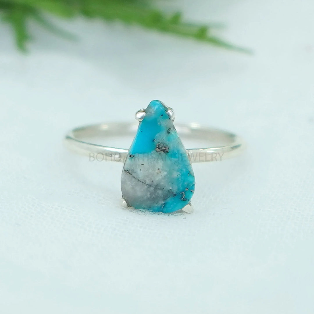 Raw Turquoise Sterling Silver Ring: Boho Artisan Jewelry