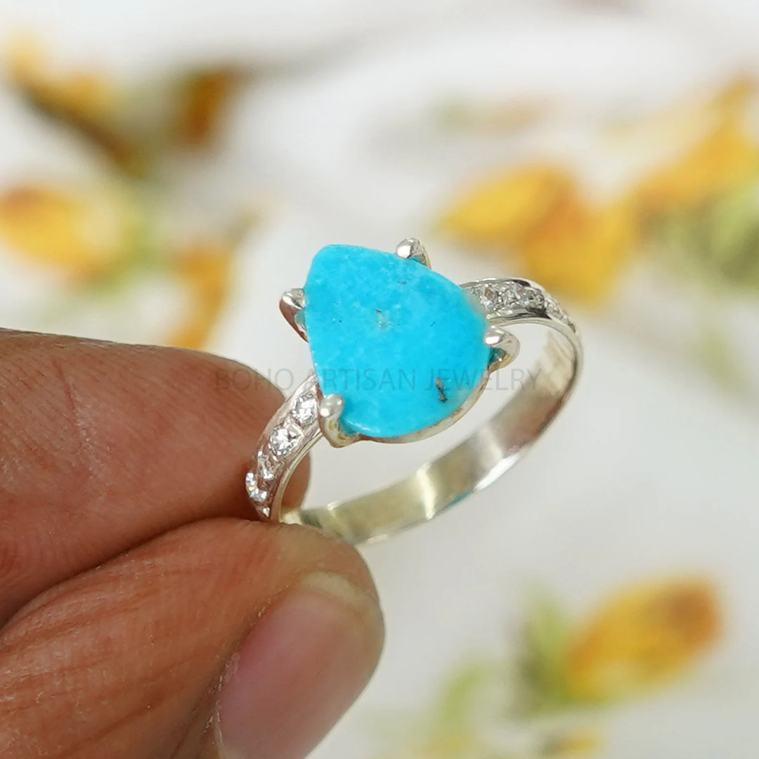 Raw Turquoise Sterling Silver Ring: December Birthstone, Boho Jewelry