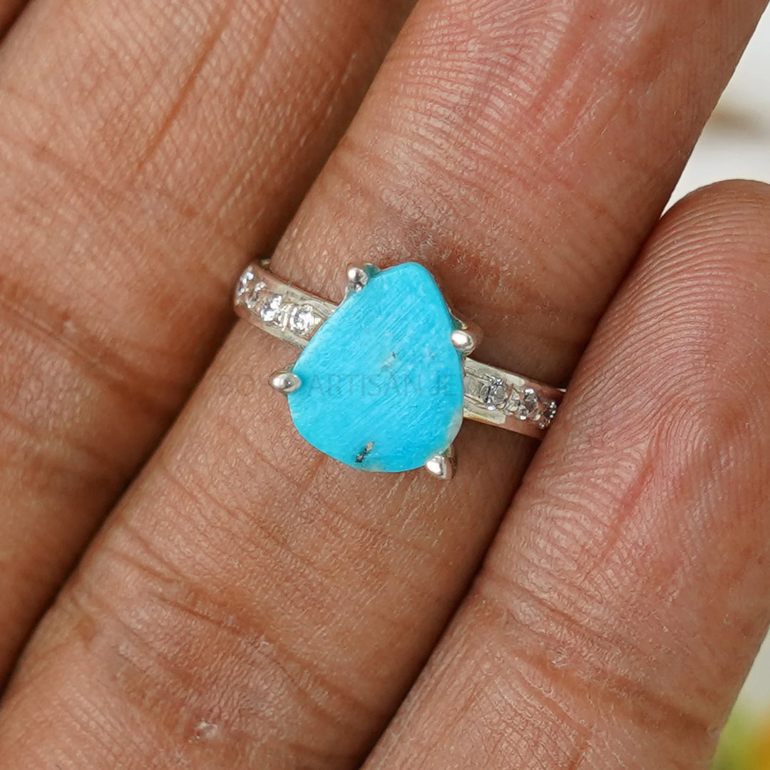 Raw Turquoise Sterling Silver Ring: December Birthstone, Boho Jewelry