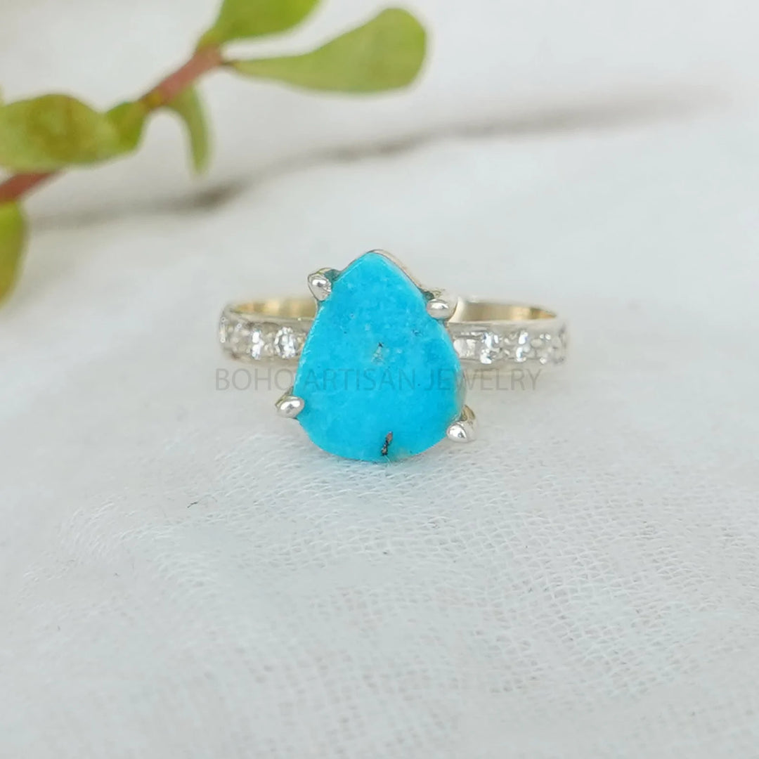 Raw Turquoise Sterling Silver Ring: December Birthstone, Boho Jewelry