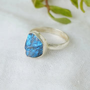 Raw Labradorite Ring, Blue Fire Labradorite Ring, Stacking Ring, Handmade Labradorite Ring, Raw Mineral Jewelry, Boho Ring, Gift for her