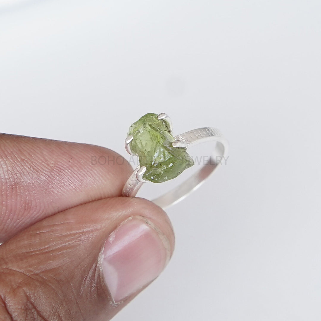 Raw Aquamarine Ring: Sterling Silver Textured Band, March Birthstone