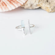 Raw Green Tourmaline Ring: Sterling Silver Bar Ring, October Birthstone