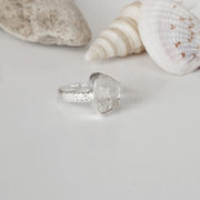 Handmade Herkimer Diamond Ring: Raw Gemstone, Sterling Silver, CZ