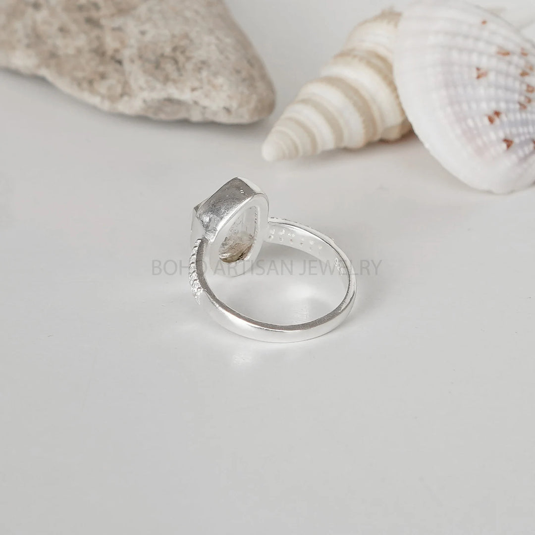Handmade Herkimer Diamond Ring: Raw Gemstone, Sterling Silver, CZ