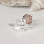 Raw Rose Quartz Sterling Silver Branch Ring - January Birthstone