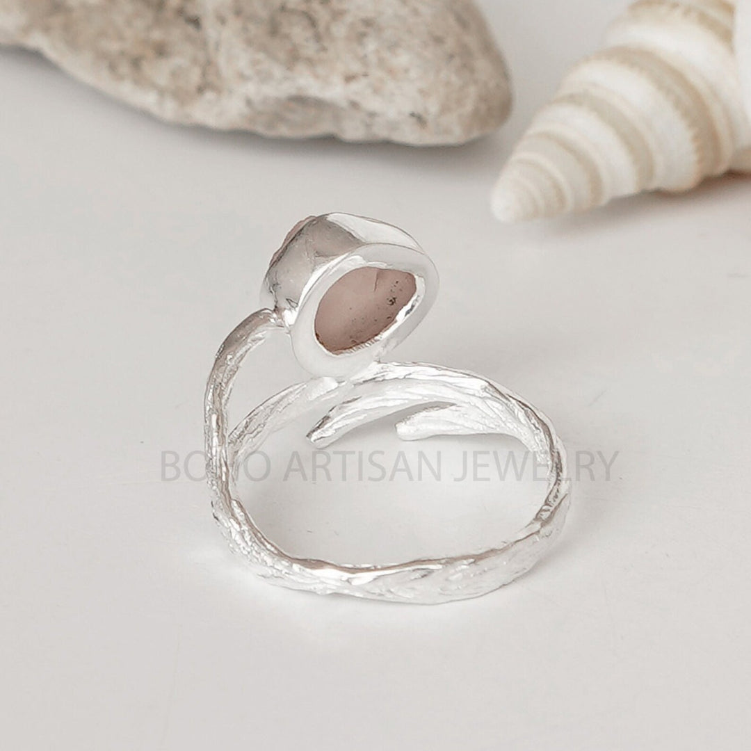 Raw Rose Quartz Sterling Silver Branch Ring - January Birthstone