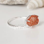 Raw Sunstone Ring: Sterling Silver CZ Band, Boho Jewelry