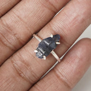 Raw Sapphire Sterling Silver Ring: Natural Dark Blue Crystal