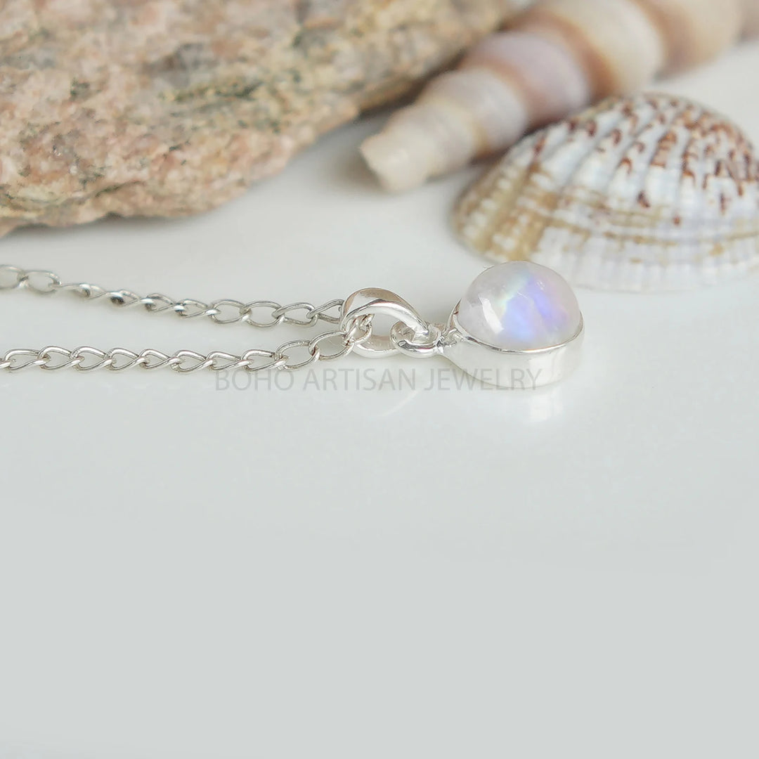Moonstone Crystal Pendant: 925 Sterling Silver Cabochon Necklace