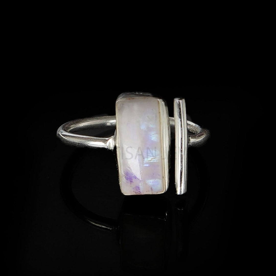 Moonstone Cabochon Ring: Adjustable Sterling Silver, Handmade Boho Jewelry