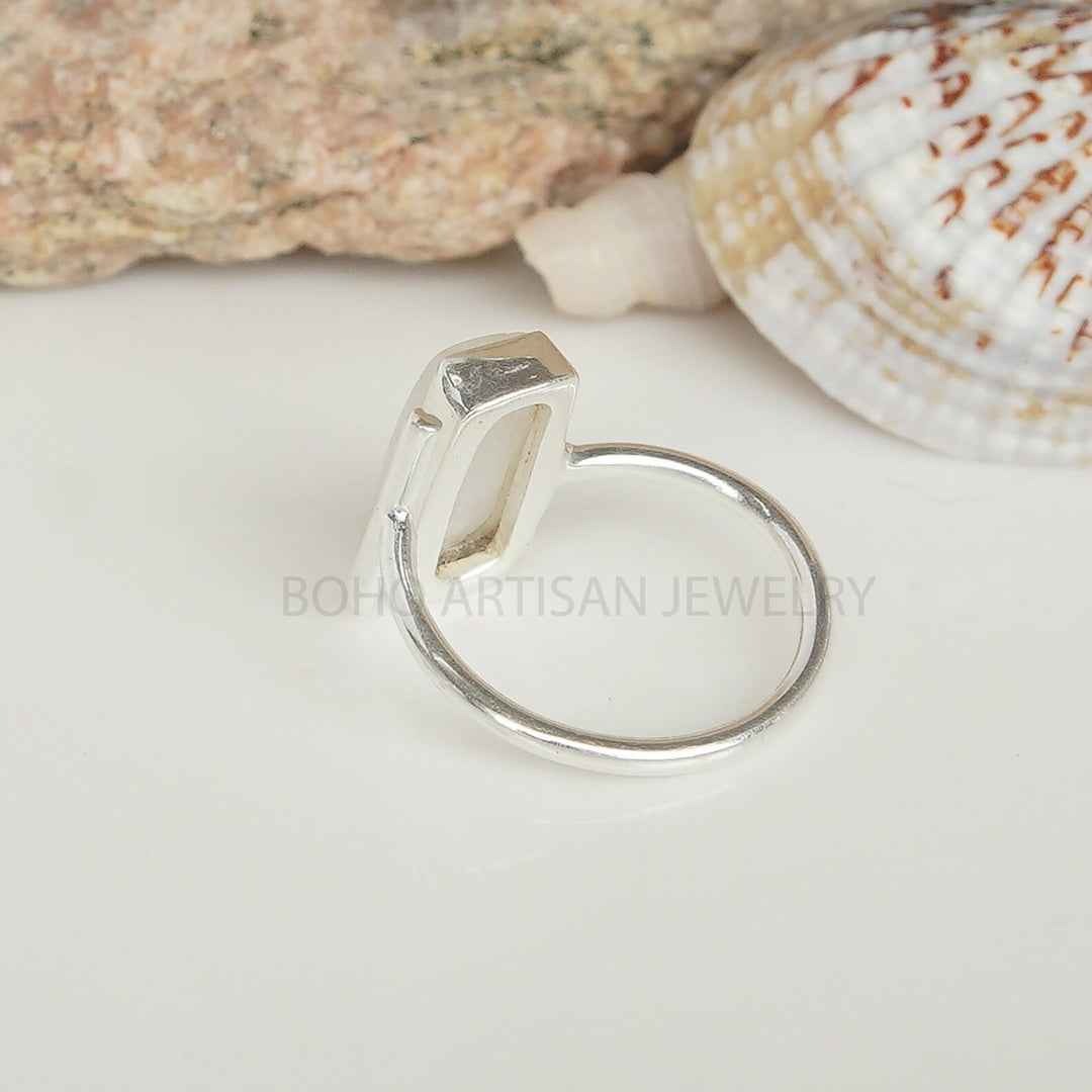 Moonstone Cabochon Ring: Adjustable Sterling Silver, Handmade Boho Jewelry