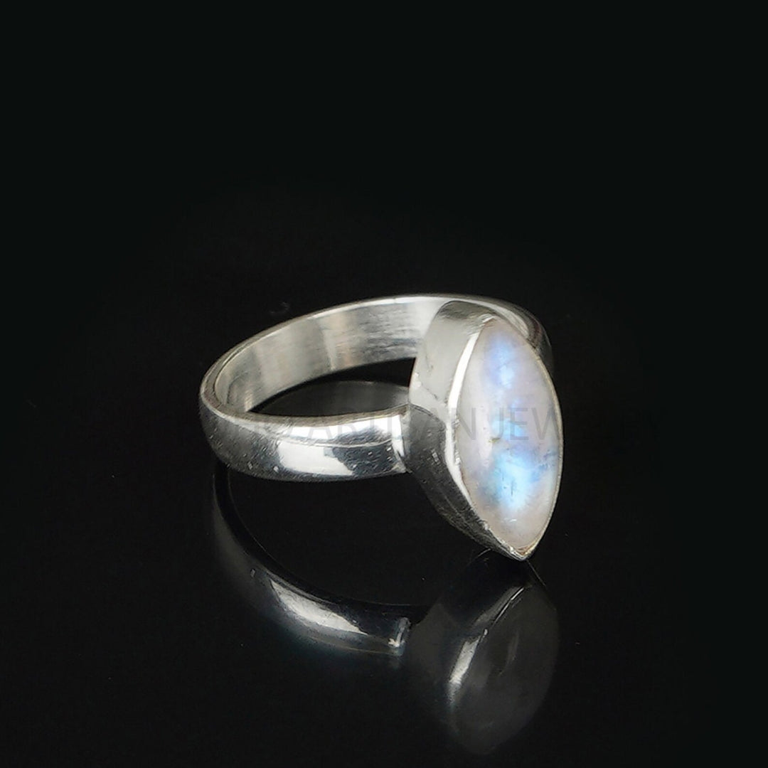 Marquise Moonstone Ring: Blue Flash Sterling Silver, July Birthstone