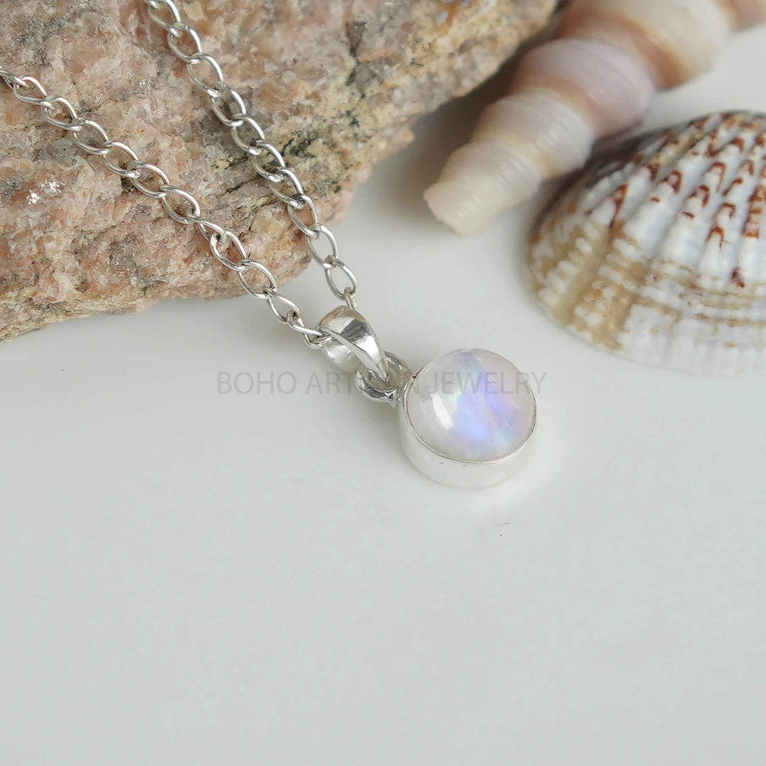 Moonstone Crystal Pendant: 925 Sterling Silver Cabochon Necklace