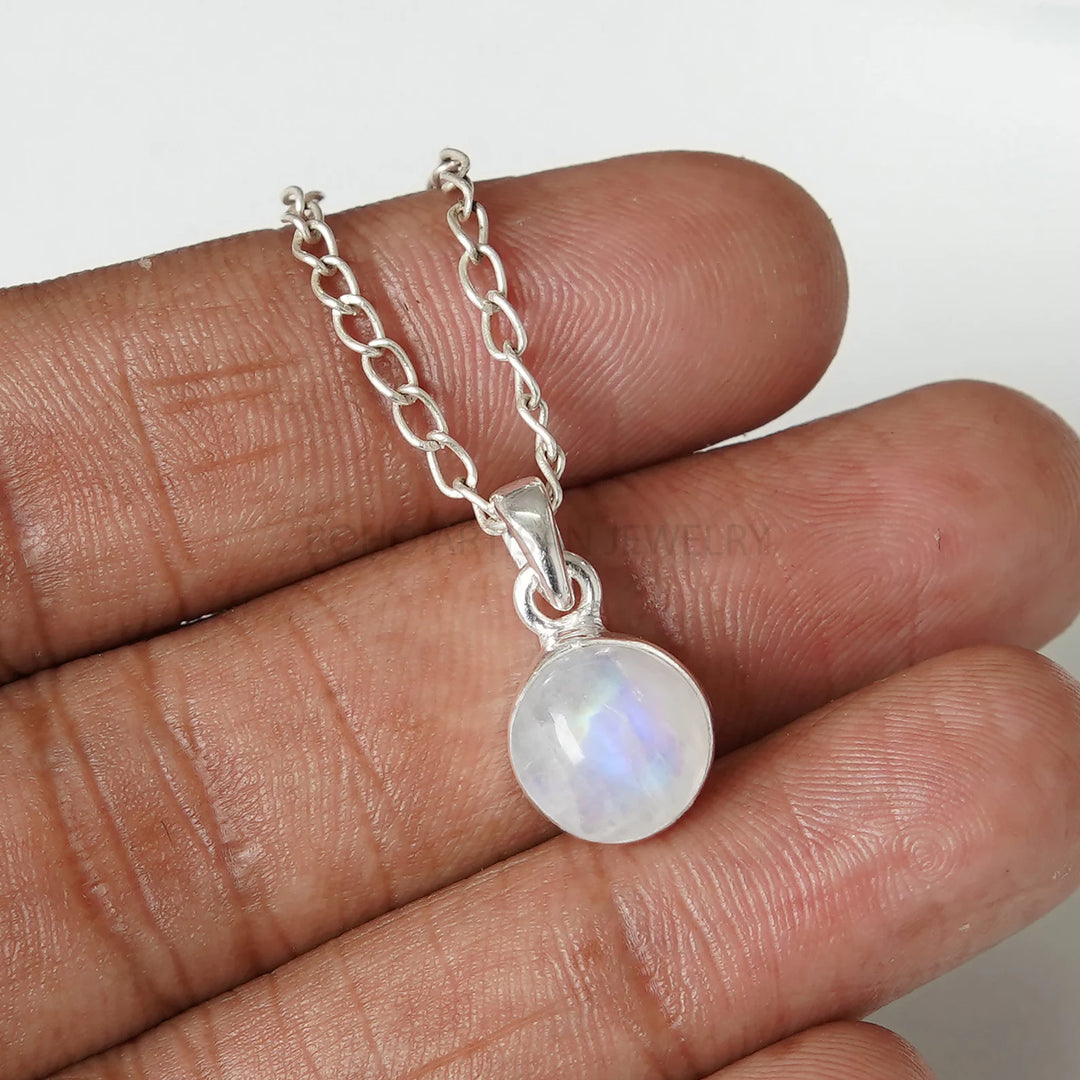 Moonstone Crystal Pendant: 925 Sterling Silver Cabochon Necklace