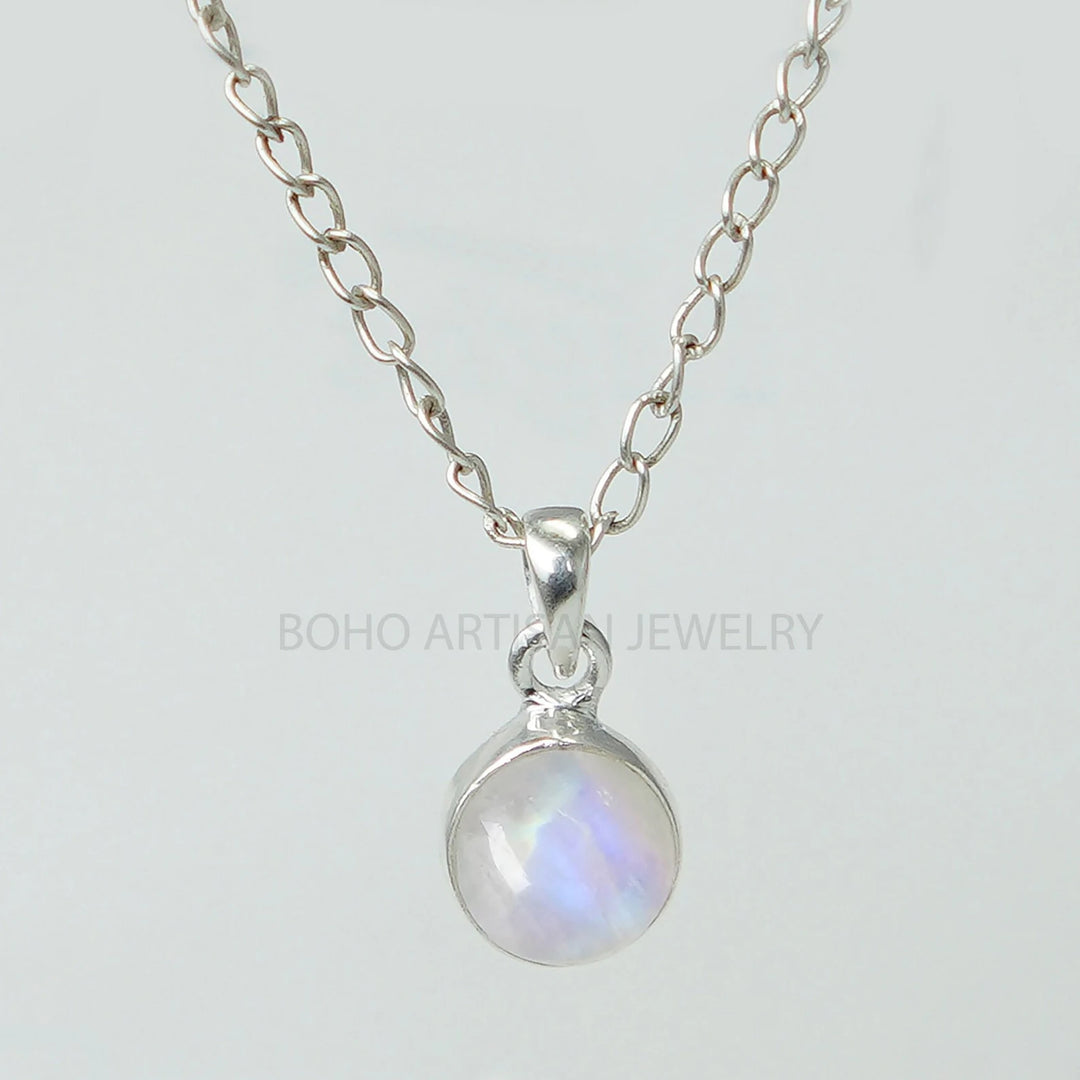 Moonstone Crystal Pendant: 925 Sterling Silver Cabochon Necklace