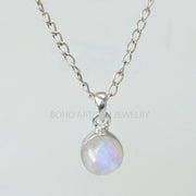Moonstone Crystal Pendant: 925 Sterling Silver Cabochon Necklace