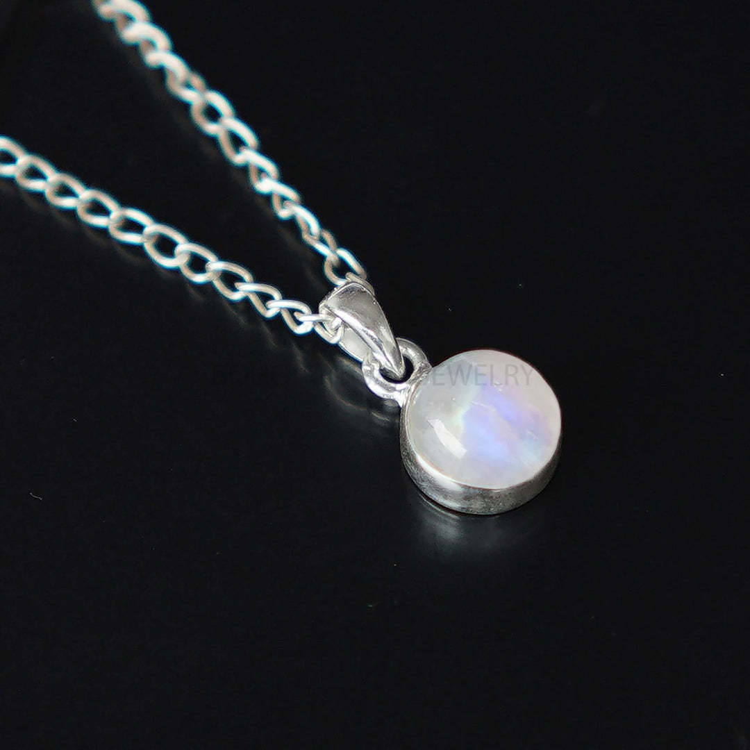 Moonstone Crystal Pendant: 925 Sterling Silver Cabochon Necklace