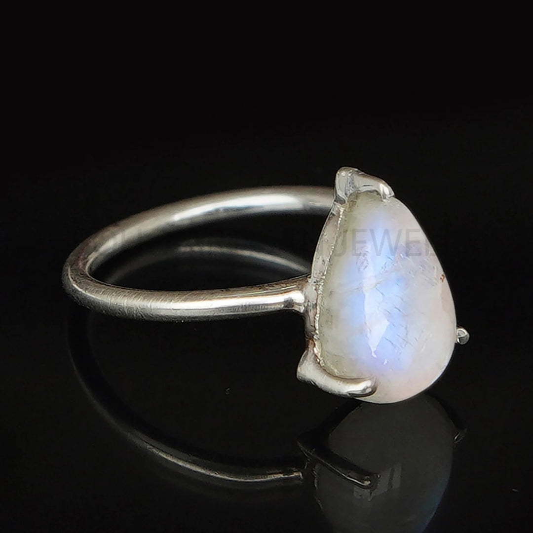 Cabochon Moonstone Ring: 925 Sterling Silver, Handmade Boho Jewelry