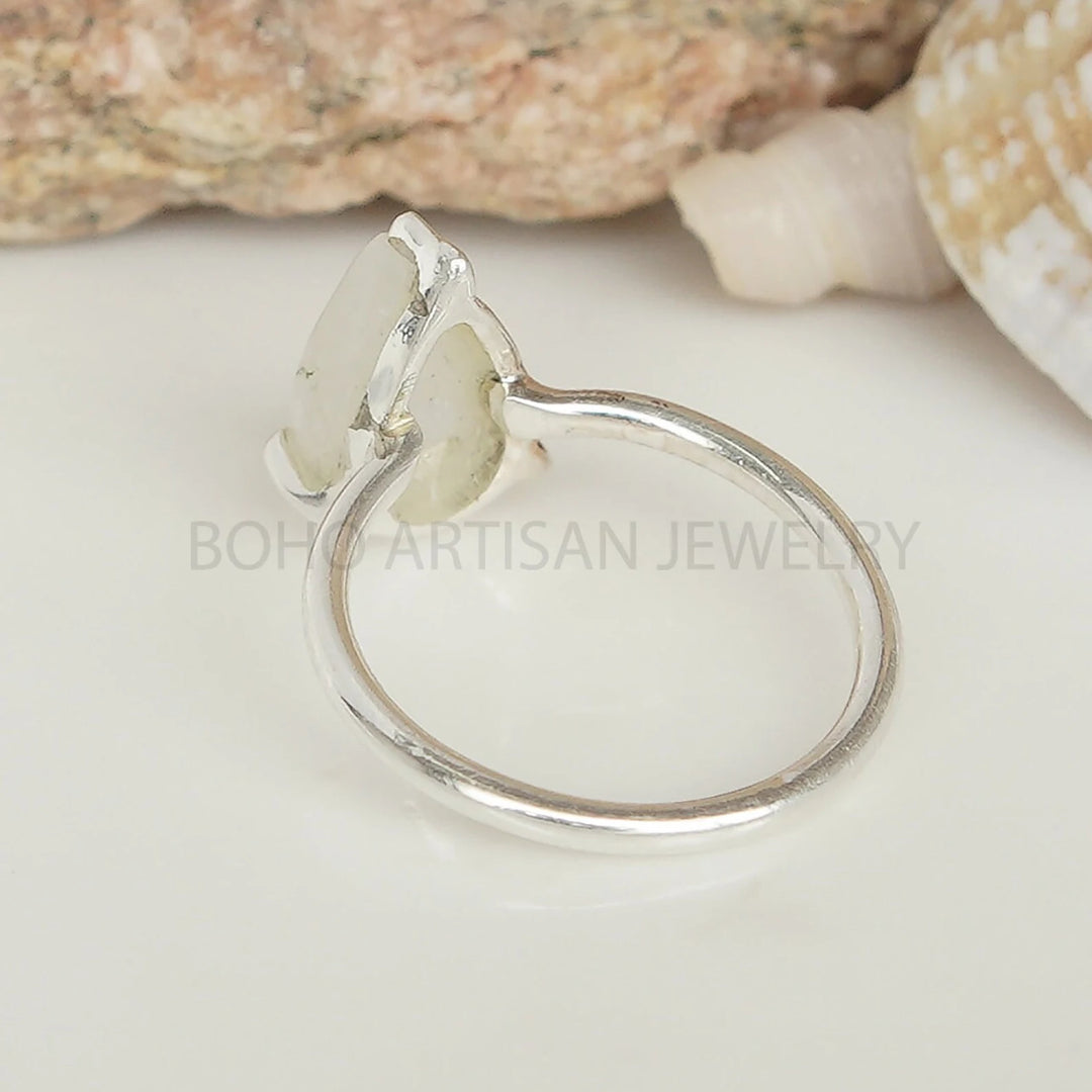 Cabochon Moonstone Ring: 925 Sterling Silver, Handmade Boho Jewelry