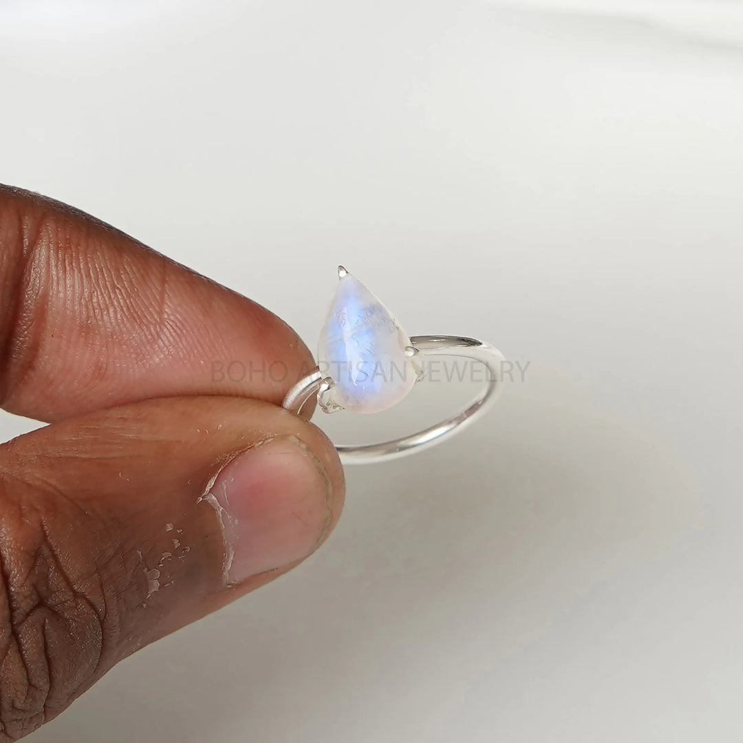 Cabochon Moonstone Ring: 925 Sterling Silver, Handmade Boho Jewelry