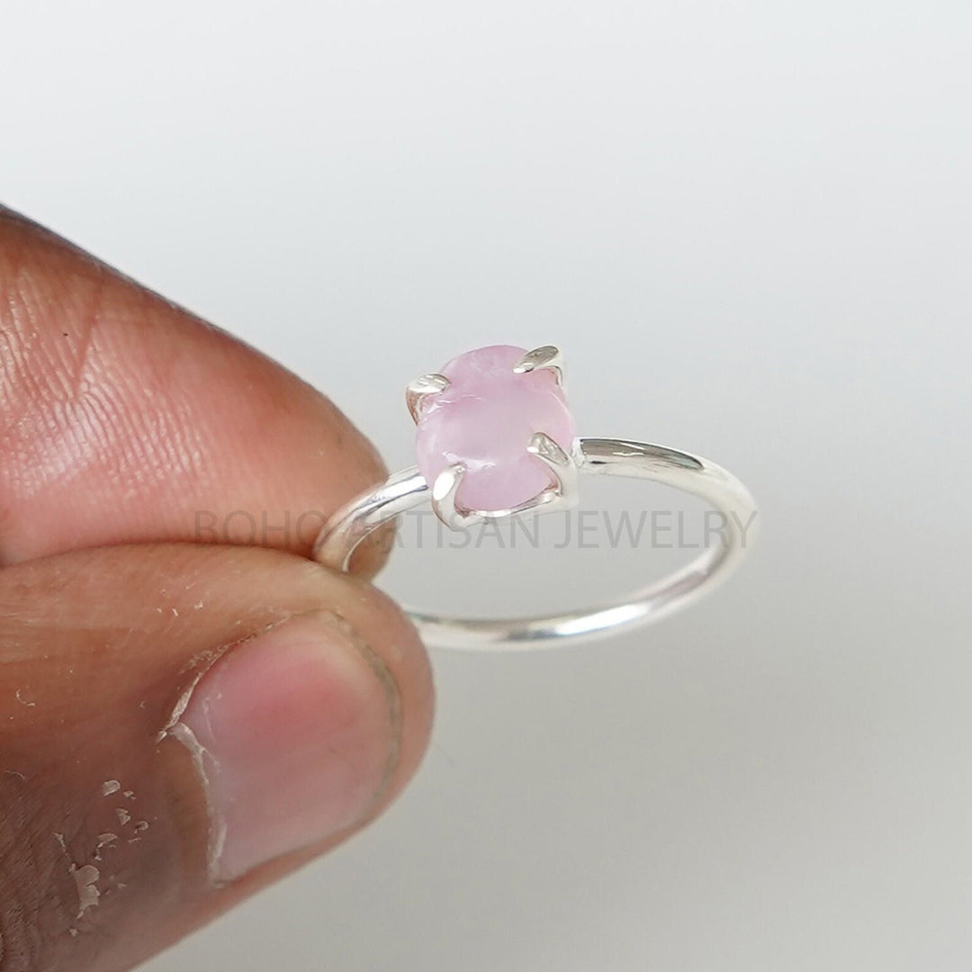 Raw Pink Sapphire Ring: Sterling Silver Crystal Birthstone