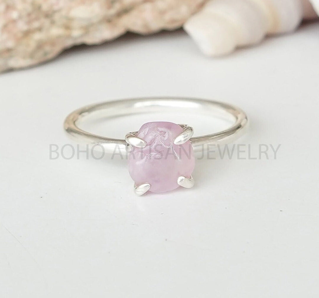 Raw Pink Sapphire Ring: Sterling Silver Crystal Birthstone