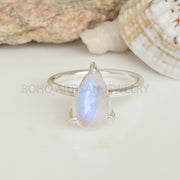 Cabochon Moonstone Ring: 925 Sterling Silver, Handmade Boho Jewelry