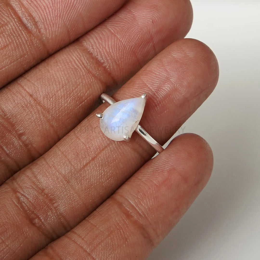 Cabochon Moonstone Ring: 925 Sterling Silver, Handmade Boho Jewelry