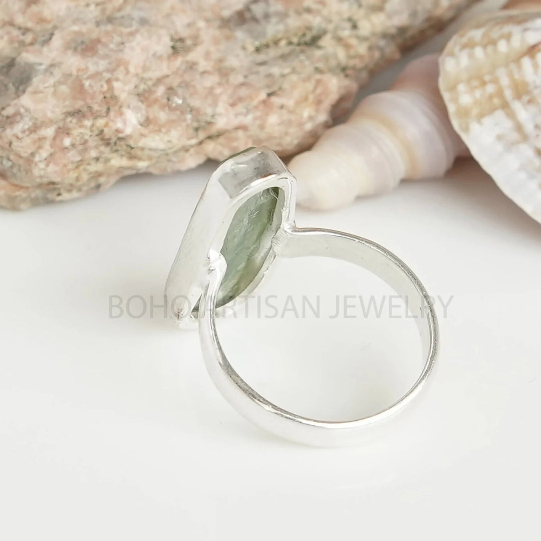 Raw Green Kyanite Ring: Sterling Silver Boho Gemstone Jewelry