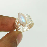Rainbow Moonstone Ring: Sterling Silver Twisted Band, June Birthstone
