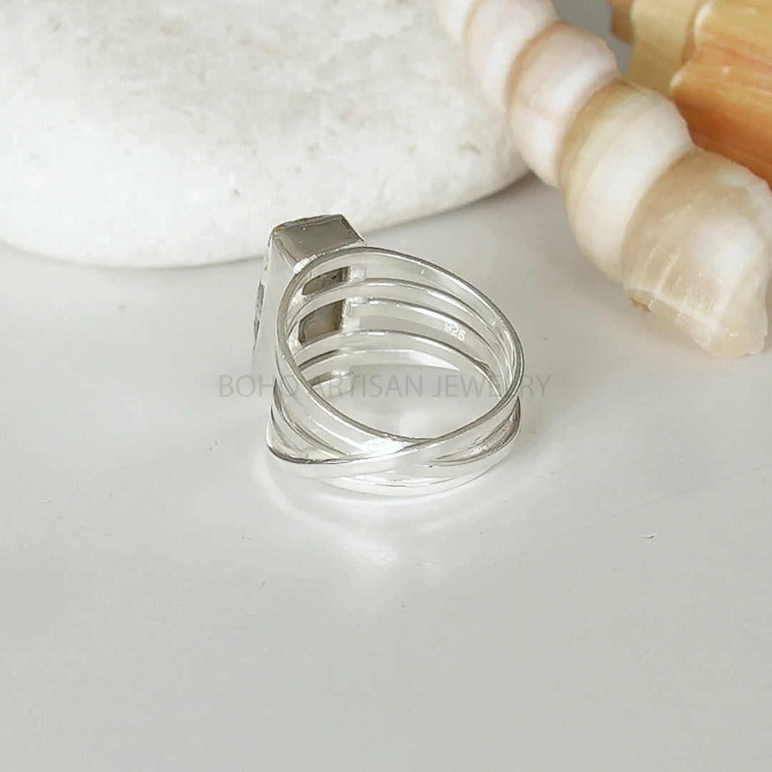 Raw Australian Opal Ring: Sterling Silver Spiral Band, Boho Jewelry