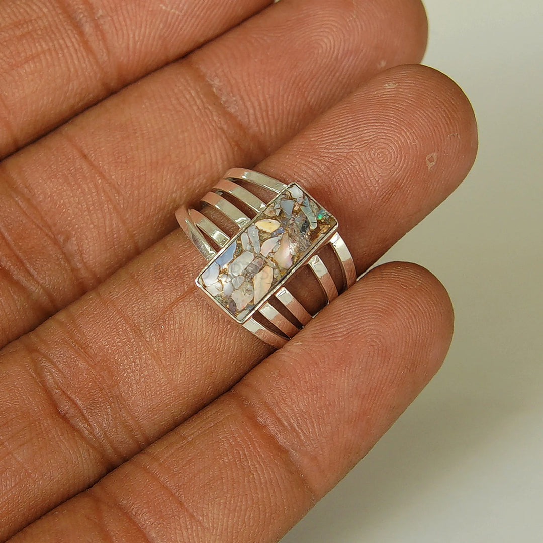 Raw Australian Opal Ring: Sterling Silver Spiral Band, Boho Jewelry