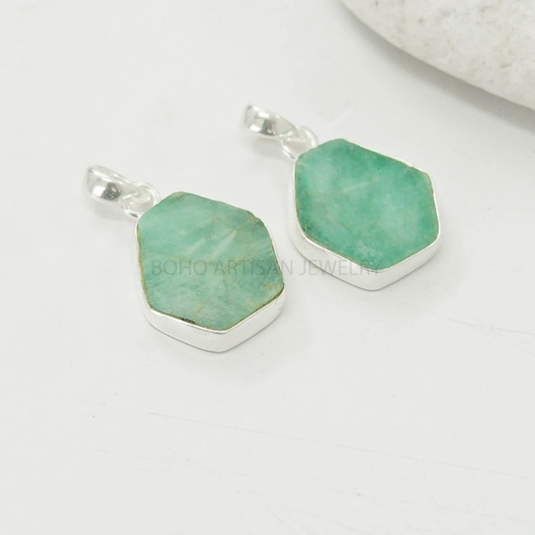 Emerald Slice Pendant: Sterling Silver, Raw Crystal, Boho Necklace